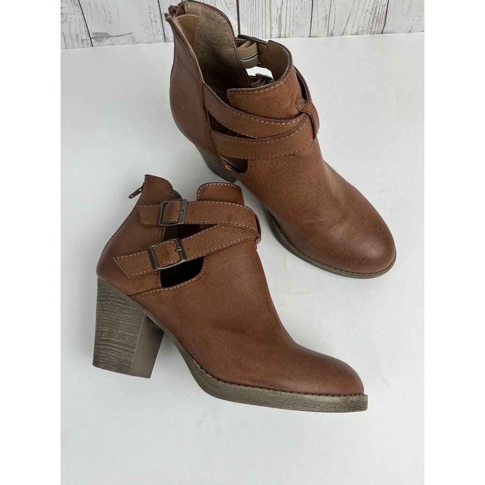 Bongo Boots Womens 9 Trench Brown Booties Faux Leather 3" heels Boho y2k‎ 90s